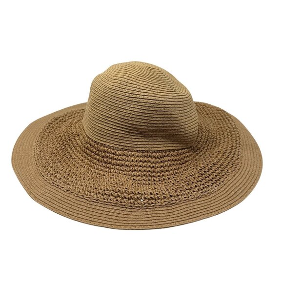 J. Crew Hat O/S Natural Paper Tan  Wide Brim Sun Beach Pool Resort Packable Flop - Picture 1 of 10